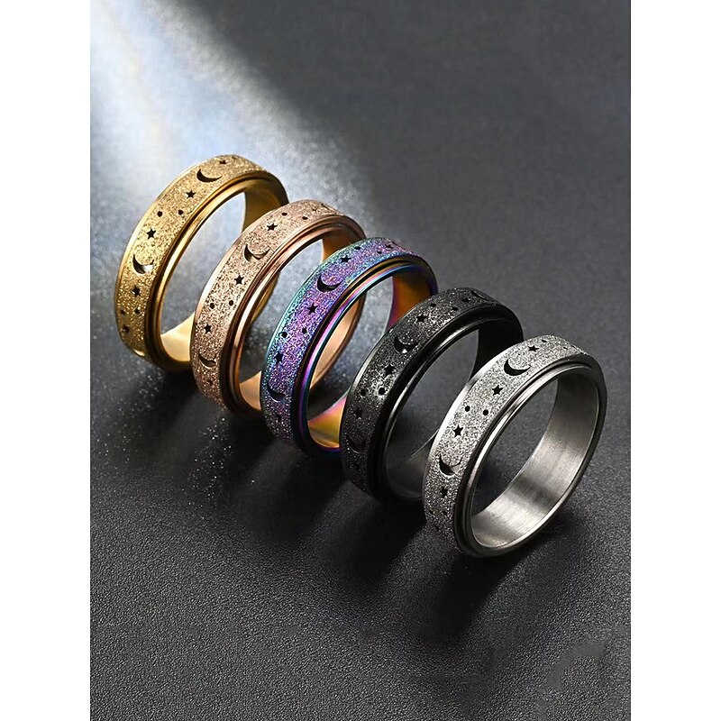 Men's Fidget Spinner Ring with Moon and Star Design – Adjustable, Stainless Steel, and Color-Changing, Ideal for Stress Relief and Casual Wear