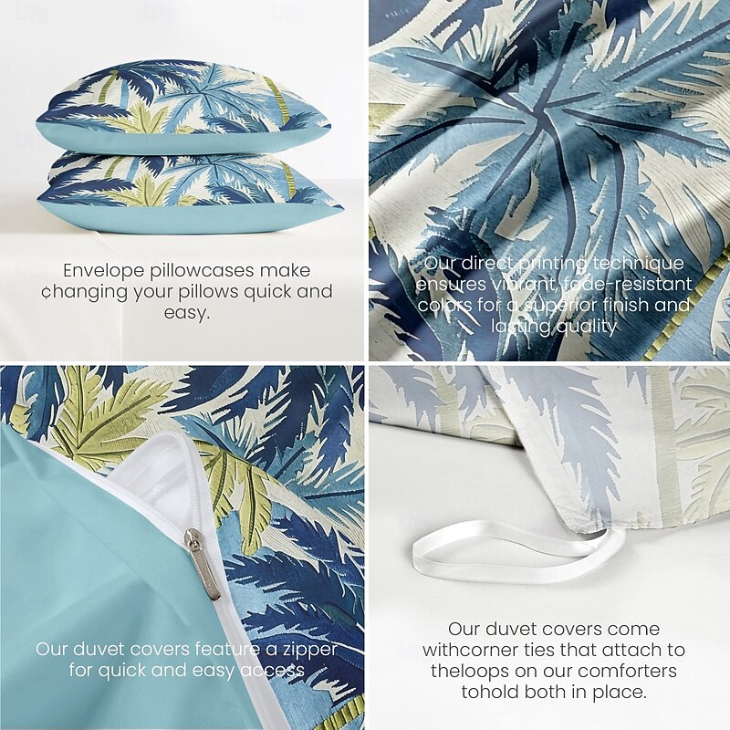 Summer Palm Leaves Duvet Cover Set Cotton Tropical Plants Pattern Set Soft 3-Piece Luxury Bedding Set Home Decor Gift Twin Full King Queen Size Duvet Cover4