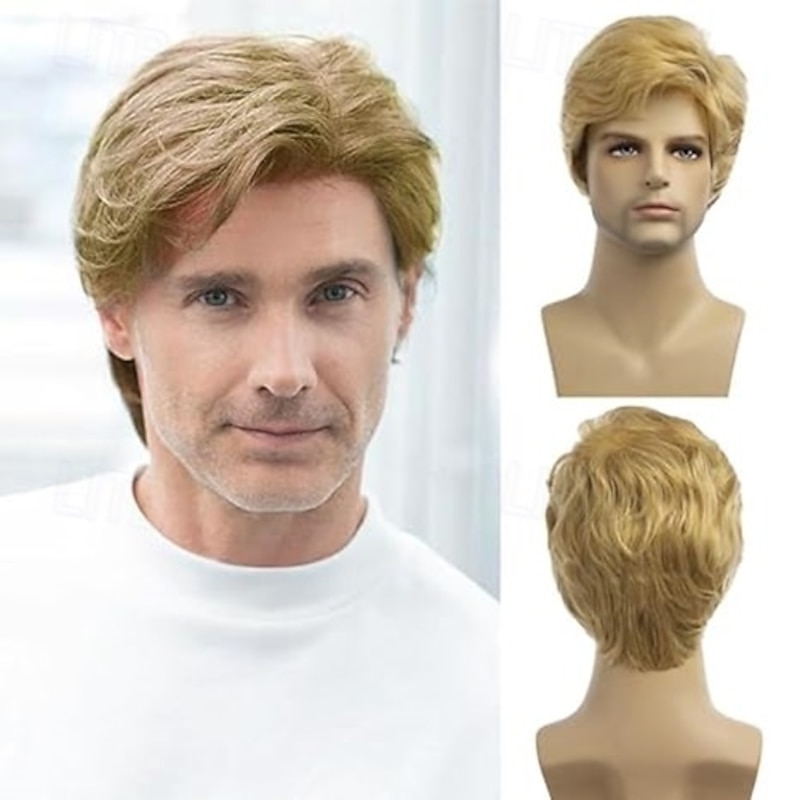 Men Wigs Short Wig Synthetic Heat Resistant Natural Halloween Cosplay Hair Wig2