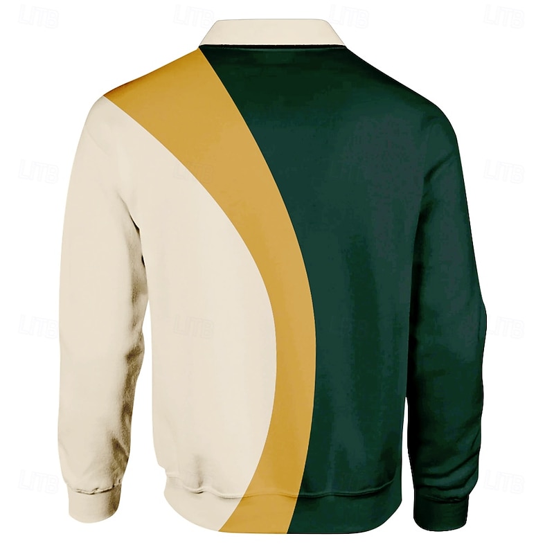 Men's Stripes Rugby Polo Long Sleeve Polo Shirts Collared Shirts Casual Outdoor Athleisure 3D Print Spring Fall Winter Black Blue Green4