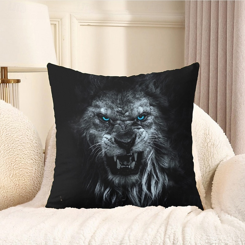 Animal Decorative Toss Pillows Cover 1PC Soft Square Couch Cushion Case Pillowcase for Bedroom Livingroom Sofa Chair Scary Lion