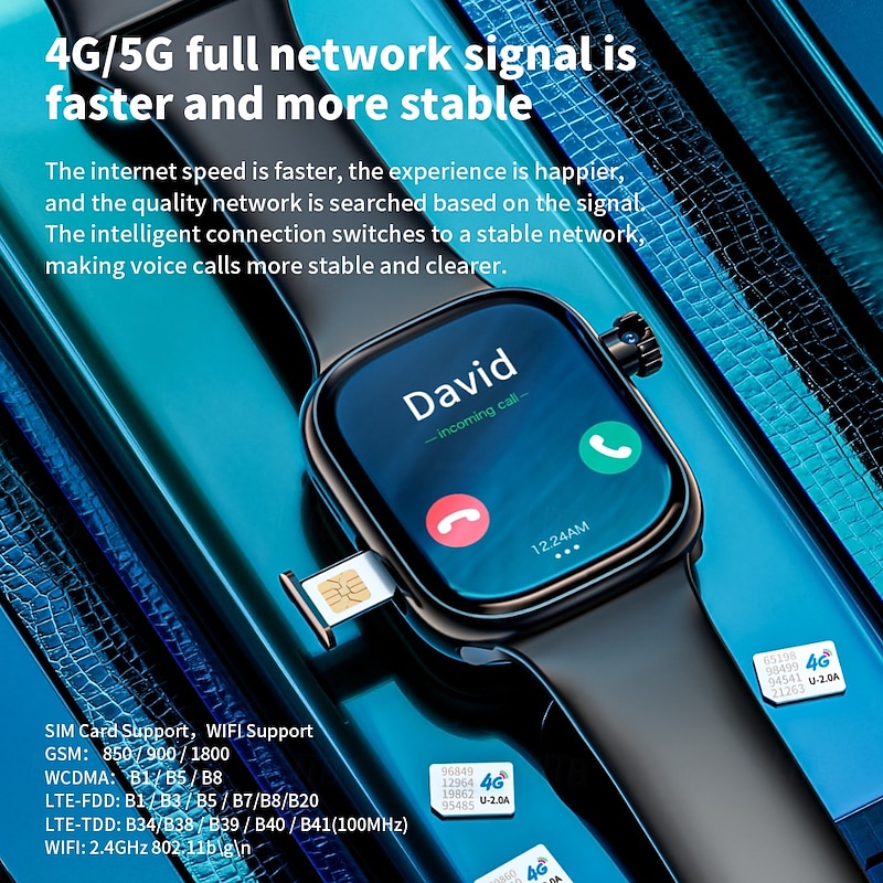 LOKMAT XH018 Smart Watch 2.04 inch 4G LTE Cellular Smartwatch Phone 3G 4G Bluetooth Pedometer Call Reminder Heart Rate Monitor Compatible with Android iOS Women Men GPS Hands-Free Calls Media Control4