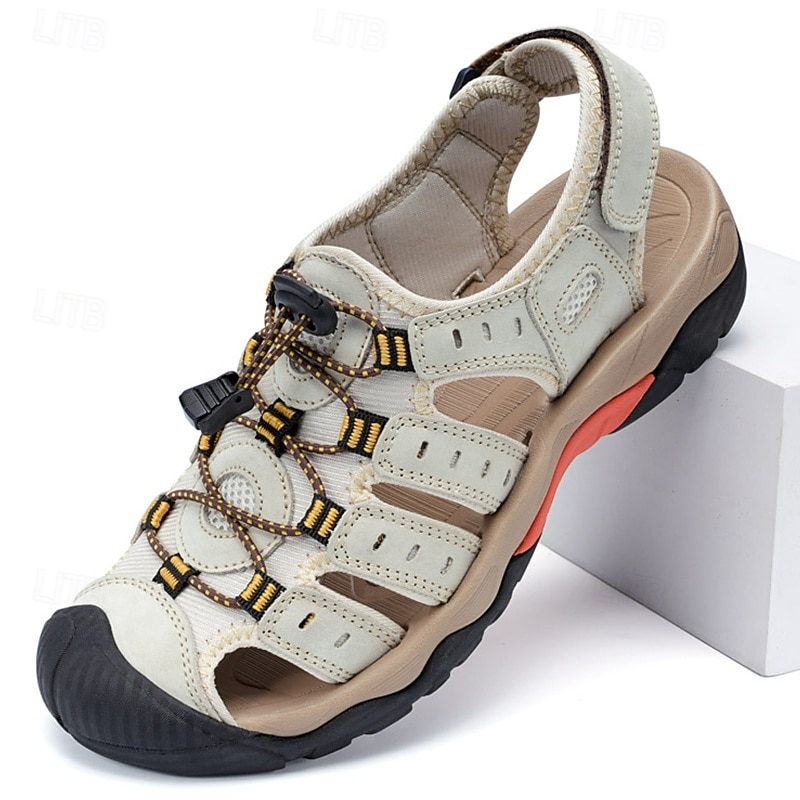 Men's Outdoor Hiking Sandals - Breathable Closed-Toe Design, Adjustable Lace-Up Straps, Anti-Slip Sole, Comfortable Summer Footwear for Trekking and Camping