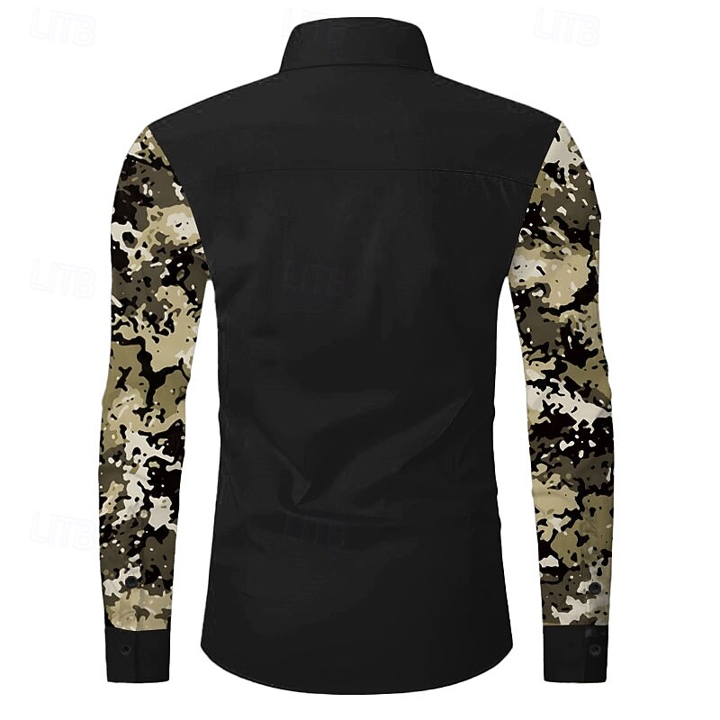 Men's Camouflage Western Shirt Long Sleeve Western Sports Outdoor Spring Fall Turndown Button Up 2 Pockets Black White Green4