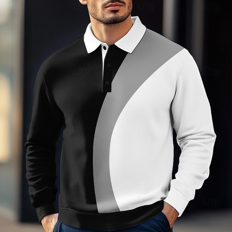 Men's Stripes Rugby Polo Long Sleeve Polo Shirts Collared Shirts Casual Outdoor Athleisure 3D Print Spring Fall Winter Black Blue Green2