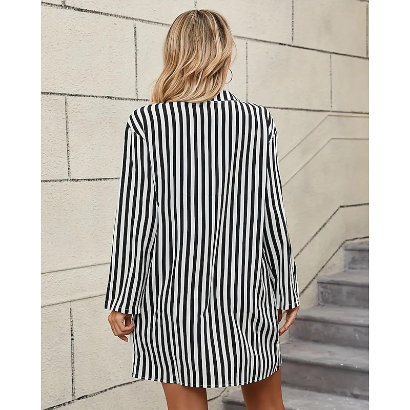 Women's Mini Dress Shirt Dress Casual Dress Summer Dress Stylish Casual Vacation Daily Date Regular Fit Stripe Long Sleeve V Neck Black Blue Summer Spring4
