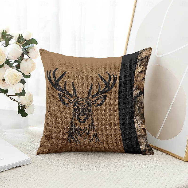 Vintage Tribal Reindeer Decorative Toss Pillows Cover 1PC Soft Square Couch Cushion Case Pillowcase for Bedroom Livingroom Sofa Chair