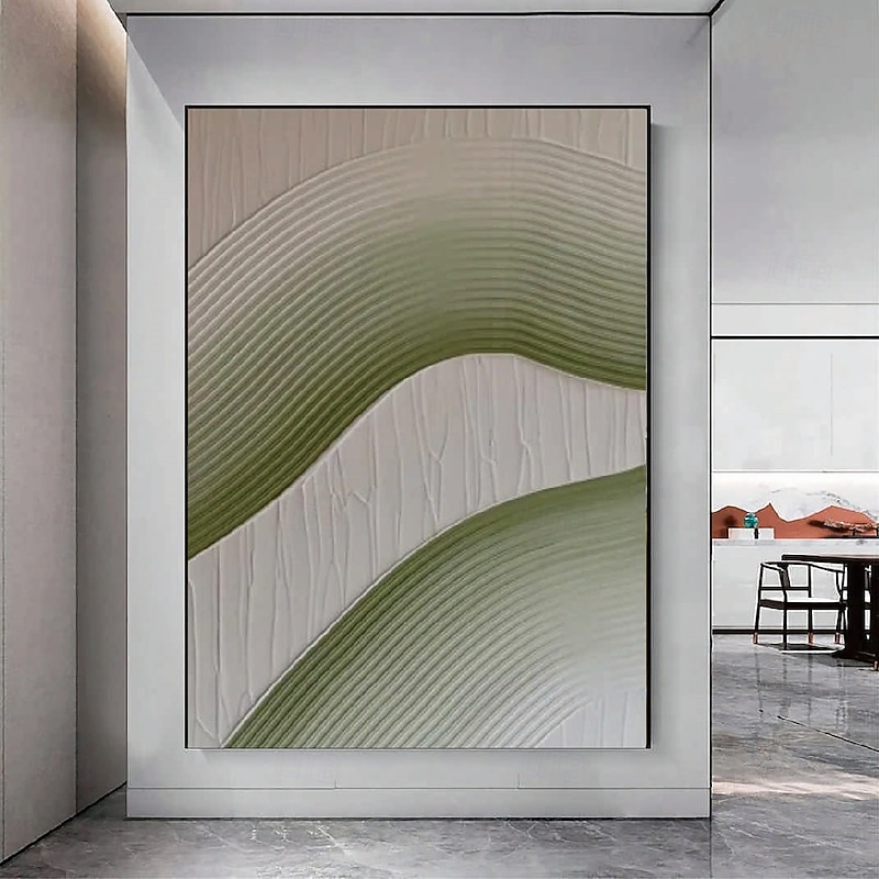 Handmade Oil Painting Wall Art Set of 2 Green White Abstract Painting on Canvas A Pair Beige Texture Wall Art Neutral Abstract Wall Art Wall Decor3