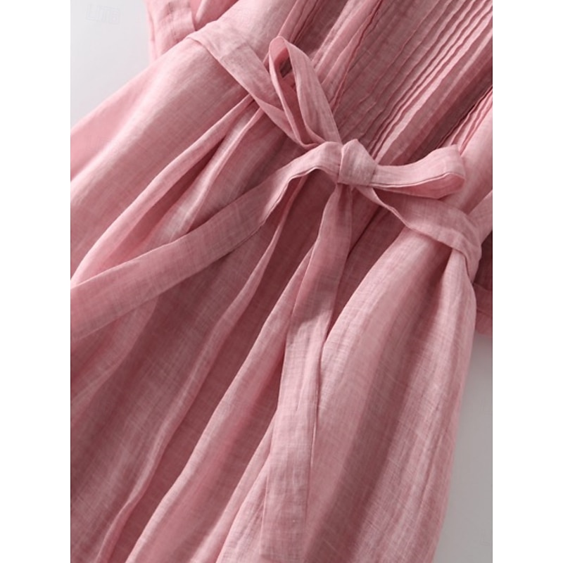 Women's Maxi Dress Cotton Linen Dresses Casual Dress Swing Dress Cotton Maxi Dress Basic Casual Vacation Daily Regular Fit Plain 3/4 Length Sleeve Crew Neck Yellow Pink Summer4