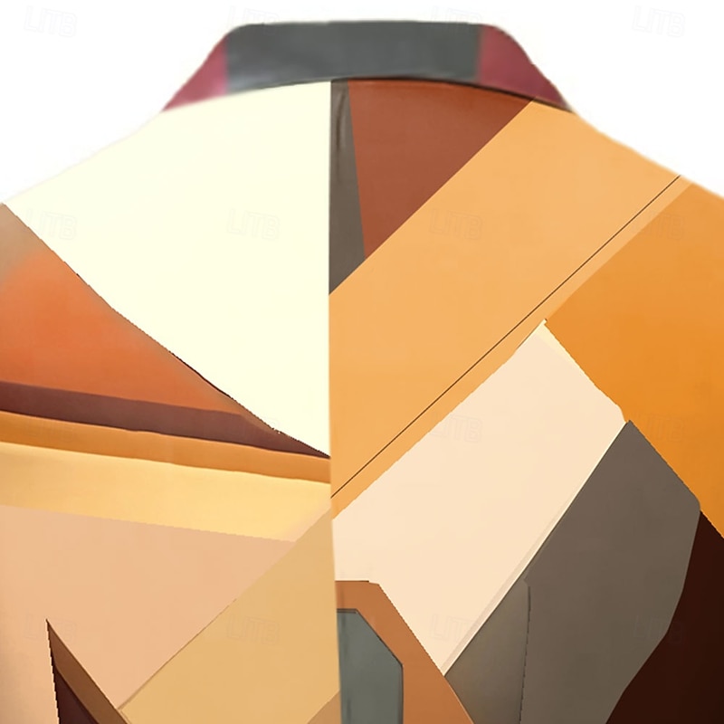 Men's Color Block Geometry Long Sleeve Turndown Business Abstract Work Wear to work Going out Buttons Print Multi Pocket4