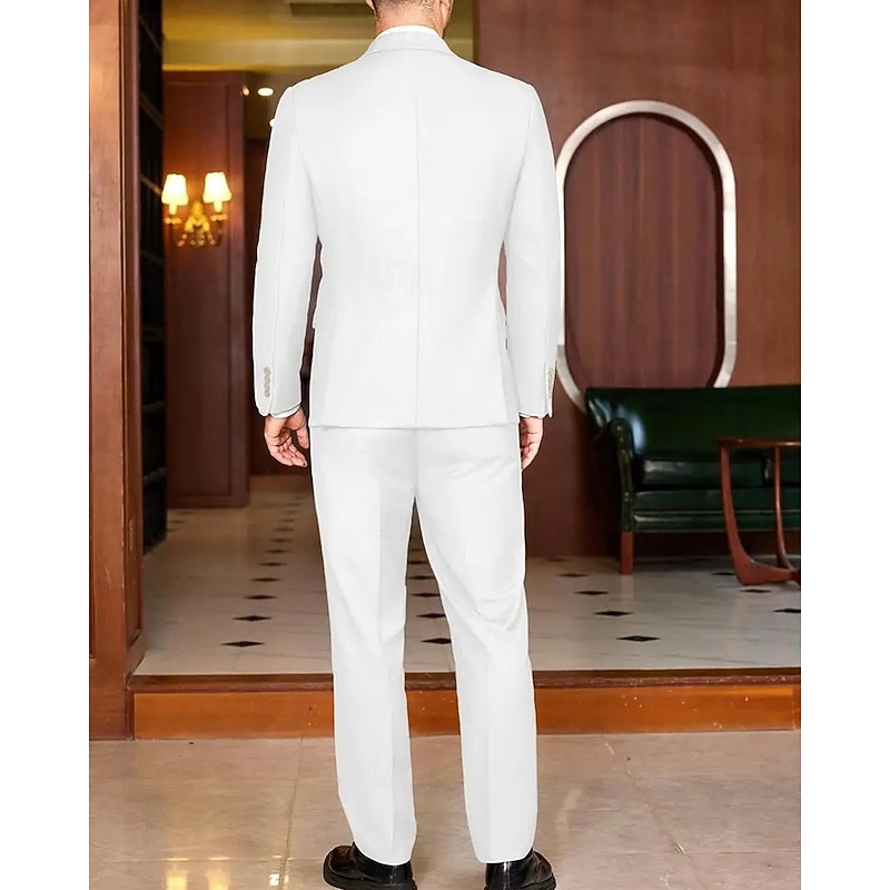 Men's Graduation Blazer Set Business Cocktail Party Wedding Party Fashion Casual Spring &  Fall Polyester Solid Color Pocket 2 Piece Comfortable Single Breasted Blazer Black White3