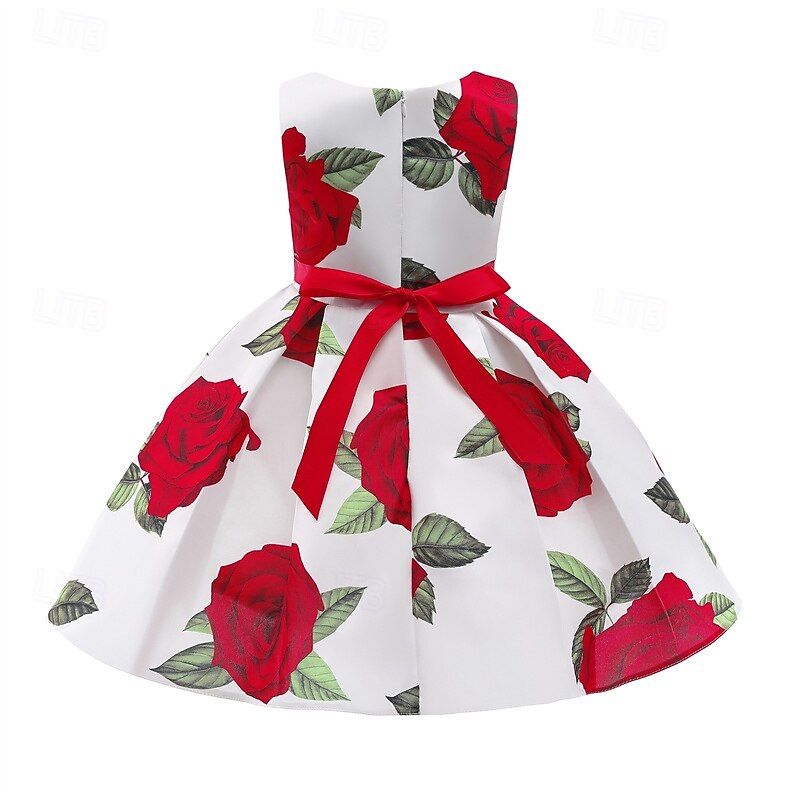 Kids Girls' Party Dress Floral Sleeveless Performance Birthday Tie Knot Beautiful Sweet Polyester Knee-length Party Dress Swing Dress A Line Dress Summer 4 years+ Black White2