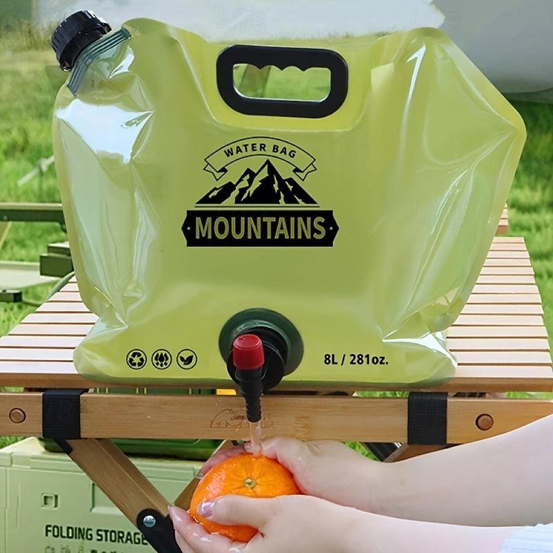 8L Portable Water Storage Bag For Camping Hiking Pet Collapsible With Spigot Handle BBQ Large Capacity Outdoor Water Container
