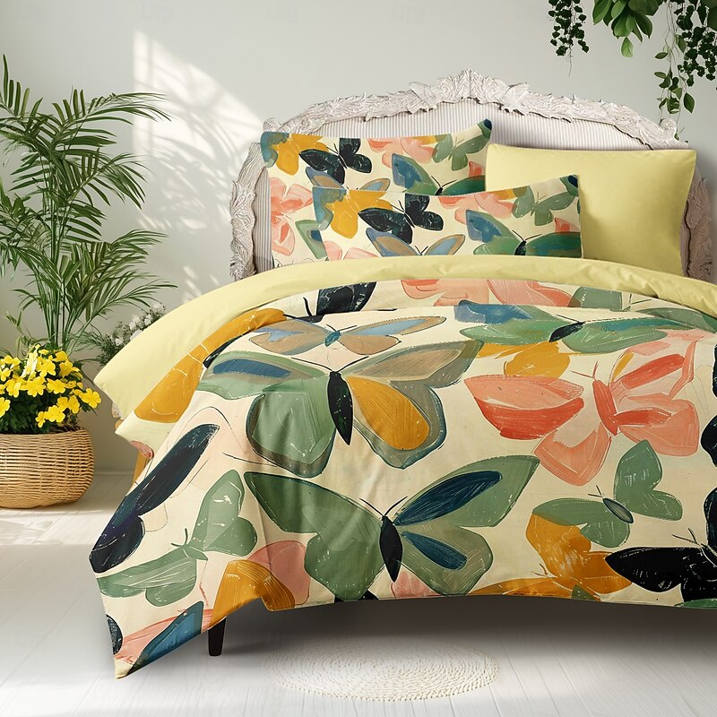 Floral Butterfly Series Duvet Cover 3-Piece Set 100% Cotton or Polyester Super Soft Skin Friendly Long Lasting