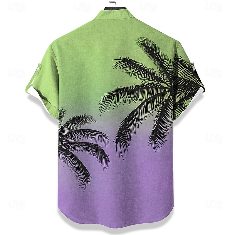 Men's Coconut Tree Beach Shirt Aloha Shirt Short Sleeve Hawaiian Vacation Summer Spring V Neck Buttons Pink Blue Green4