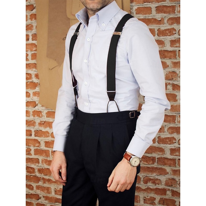 Men's Elastic Adjustable Suspenders – Versatile Y-Back Design with Leather Loops and Clip-On Option, Suitable for Formal Wear, Weddings or Business Attire3