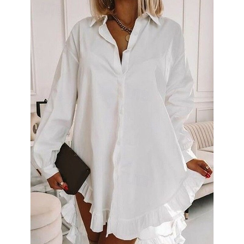 Women's Mini Dress White Dress Casual Dress Stylish Classic Casual Work Daily Date Regular Fit Long Sleeve Shirt Collar White Spring Fall - Main Image