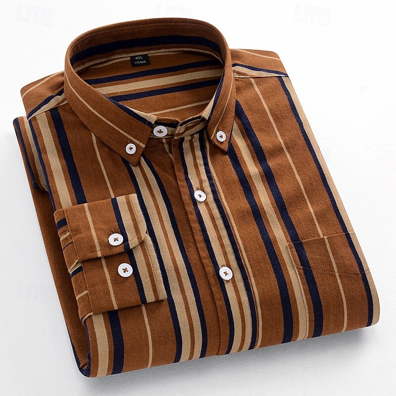 Men's Dress Shirt Oxford Shirt Plaid Formal Brown Green khaki Gray Long Sleeve Shirt Collar Spring, Fall, Winter, Summer Clothing Apparel Buttons3