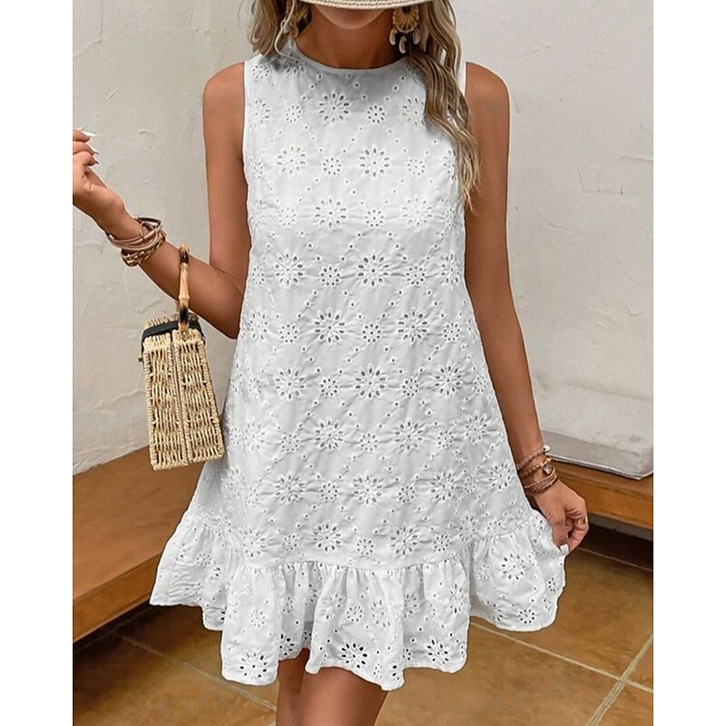 Women's Mini Dress Linen-Inspired Dresses White Dress Casual Dress Cotton Linen Dress Stylish Casual Vacation Daily Date Regular Fit Plain Sleeveless Crew Neck White Summer Spring