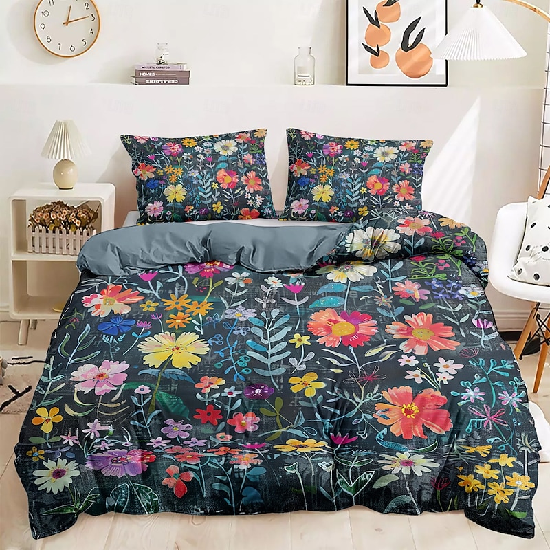 Plants Trees Fowers Floral Duvet Cover Set 2-piece Set 3-piece Set Lightweight Soft Short Plush Set Thickened Felt Square Bed2