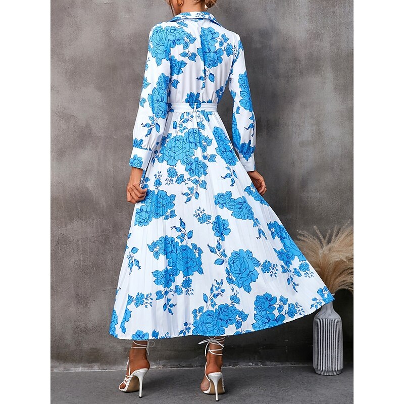 Women's Maxi Dress Casual Dress Wrap Dress A Line Dress Stylish Casual Vacation Daily Regular Fit Floral Long Sleeve V Neck Yellow Blue Summer2