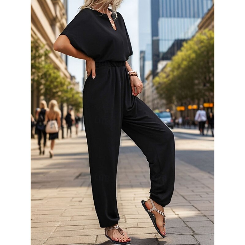 Women's Normal Jumpsuit Active Solid Color Sleeveless V Neck High Waist Vacation Daily Regular Fit Black Wine Blue Summer3