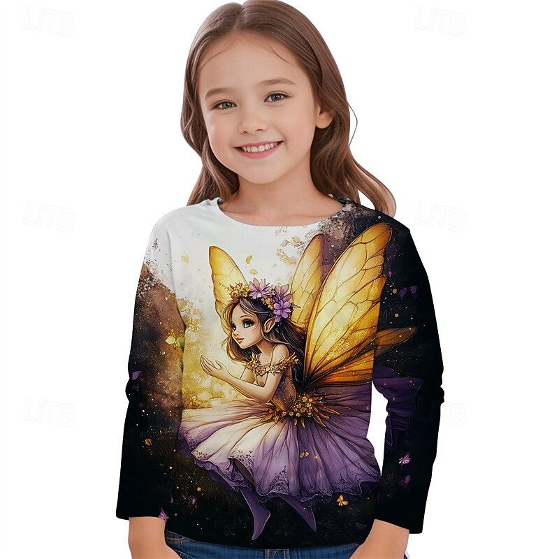 Girls' 3D Graphic Cartoon T shirt Tee Long Sleeve Spring Fall Fashion Basic Kids 4-12 Years Crew Neck Outdoor Casual Daily Regular Fit3