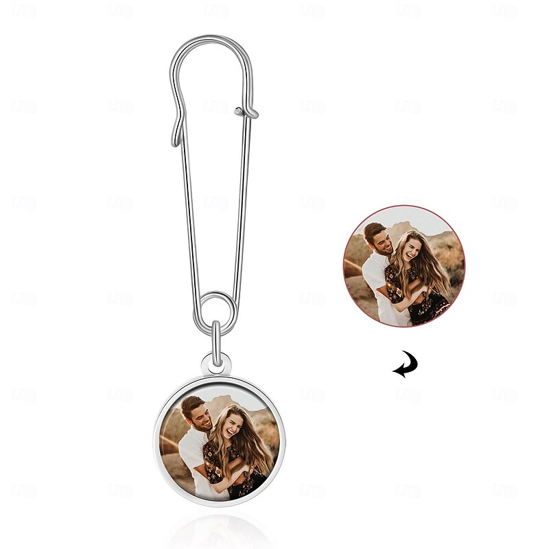 Personalized Round Photo Brooch Pin Custom Best Gift for Mom - Custom Wedding Gift for Couple, Unique Gift for Lover, Perfect Wedding's Day or Special Occasion Gift