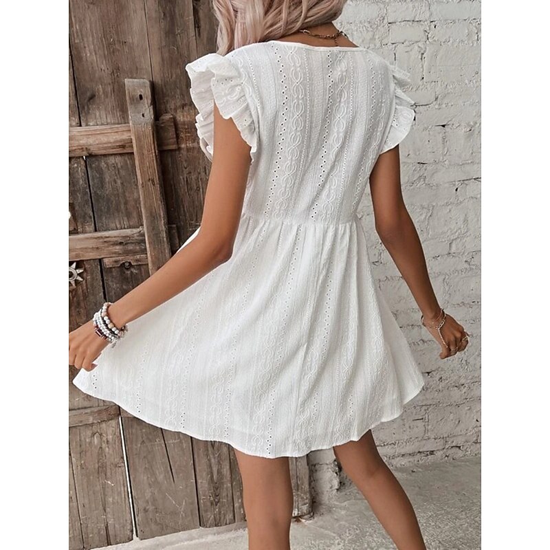 Women's Mini Dress Cotton Linen Dresses Basic Casual Vacation Daily Regular Fit Plain Sleeveless V Neck White Summer4