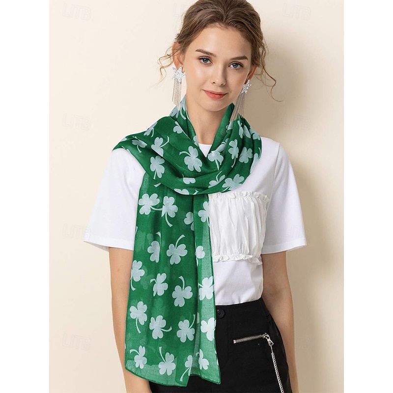 St. Patrick's Day Shamrock Scarf for Women, Lightweight Clover Print Wrap, Festive Green Accessory for Holiday Celebrations, Parties, and Everyday Wear2