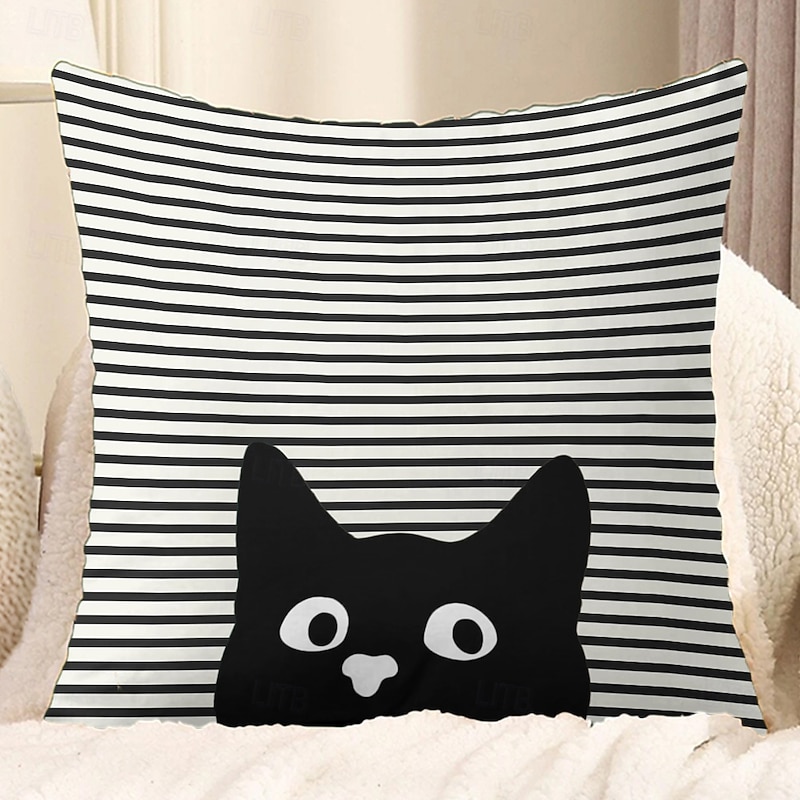 Decorative Toss Pillows Cover 1PC Cute Cat Soft Square Couch Cushion Case Pillowcase for Bedroom Livingroom Sofa Chair Spring Summer Party3