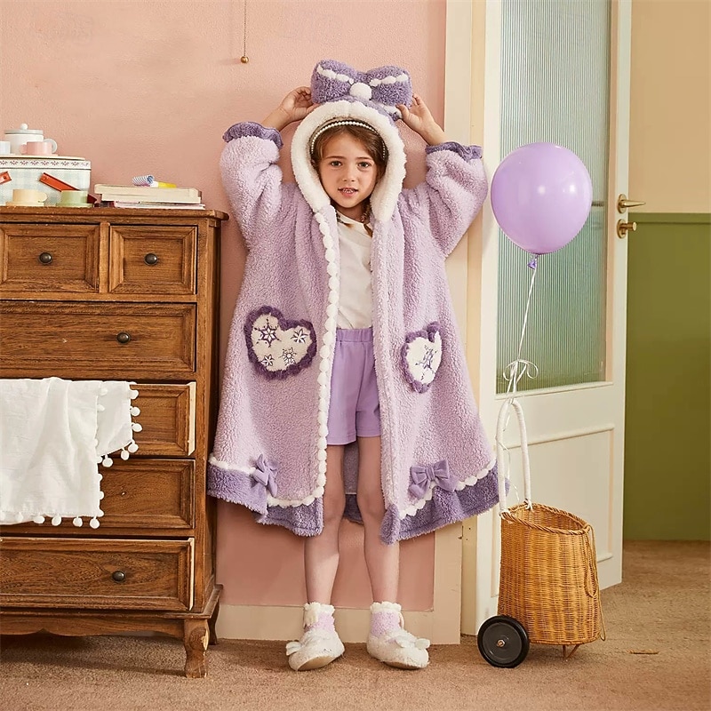 Kids Girls' Pajama Sets Long Sleeve Purple Color Block Pocket Fall Winter Fashion Home 4 years+