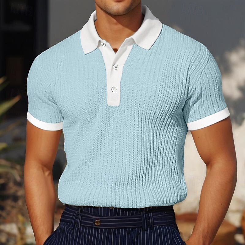 Men's Golf Shirt Knit Polo Business Casual Classic Short Sleeve Vacation Fashion Color Block Buttons Knitted Summer Spring Regular Fit White Burgundy Blue Khaki Gray Golf Shirt
