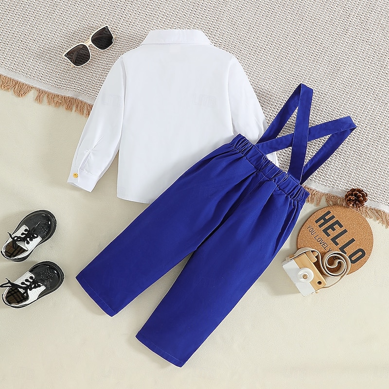 Boys 3D Solid Color Bow tie Shirt & Pants Long Sleeve Fall Casual Toddler 1-5 Years V Neck2