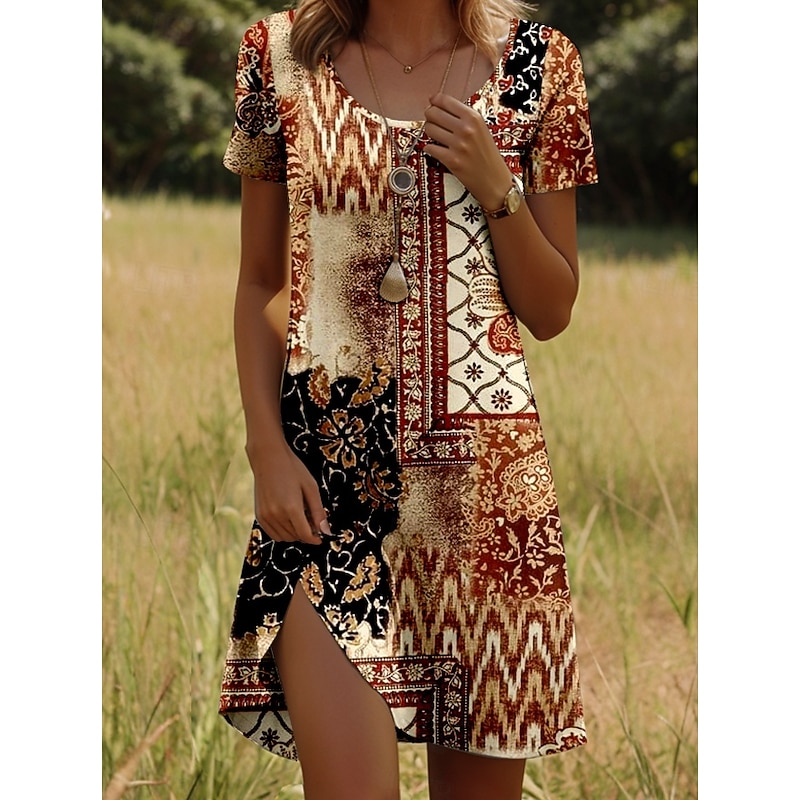 Women's Mini Dress Casual Dress Petite Dress T Shirt Dress Tee Dress Sundress Stylish Casual Vacation Casual Daily Regular Fit Color Block Short Sleeve Crew Neck Light Brown Summer Spring