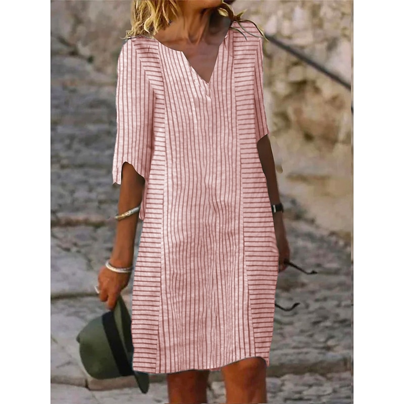 Women's Mini Dress Petite Dress T Shirt Dress Tee Dress Shift Dress Summer Dress Elegant Active Fashion Outdoor Vacation Work Regular Fit Stripe Gingham Half Sleeve V Neck Pink Blue Gray3