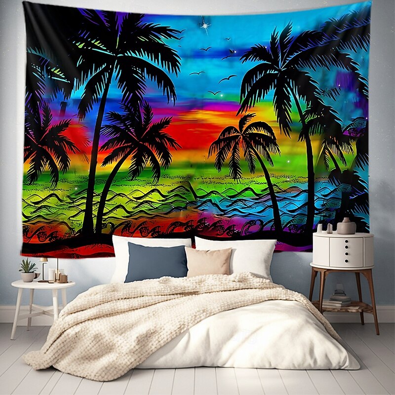 Summer Palm Trees Hanging Tapestry Wall Art Large Tapestry Mural Decor Photograph Backdrop Blanket Curtain Home Bedroom Living Room Decoration