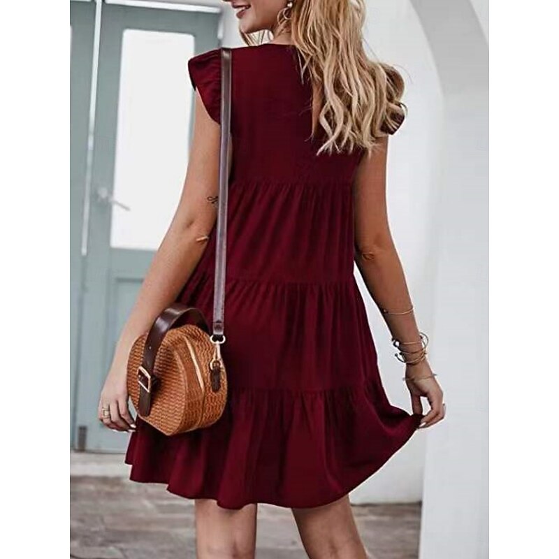 Women's Mini Dress Casual Dress Swing Dress T Shirt Dress Tee Dress Stylish Basic Casual Vacation Daily Regular Fit Plain Sleeveless Crew Neck White Wine Summer Spring4