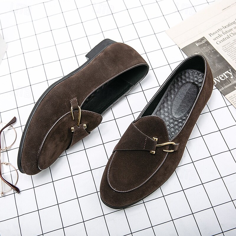 Men's Brown Suede Loafers with Gold Buckle Detail – Stylish Slip-On Shoes for Casual and Semi-Formal Occasions2