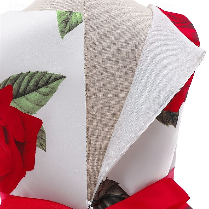 Kids Girls' Party Dress Floral Sleeveless Performance Birthday Tie Knot Beautiful Sweet Polyester Knee-length Party Dress Swing Dress A Line Dress Summer 4 years+ Black White4