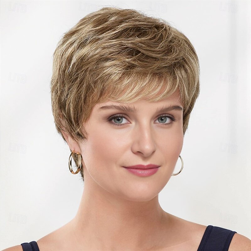 Casey WhisperLite Wig Short Ultra-Chic Pixie Wig with Neat Straight Layers / Multi-tonal Shades of Blonde Silver Brown and Red3