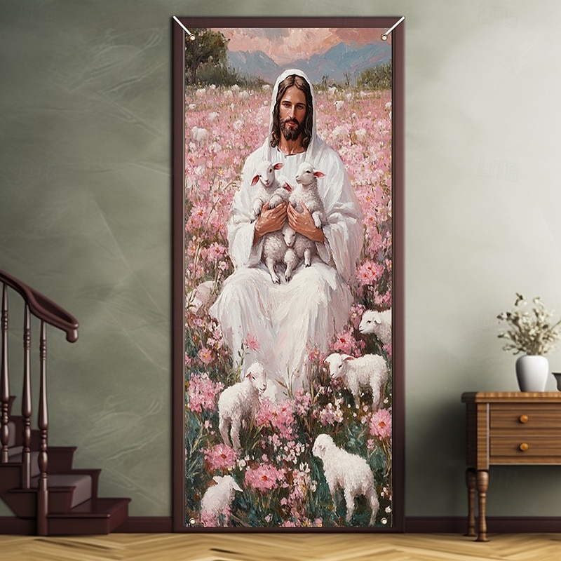 Door Decorations Door Covers Jesus Sheeps Door Tapestry Door Curtain Decoration Backdrop Indoor/Outdoor Door Banner for Front Door Farmhouse3