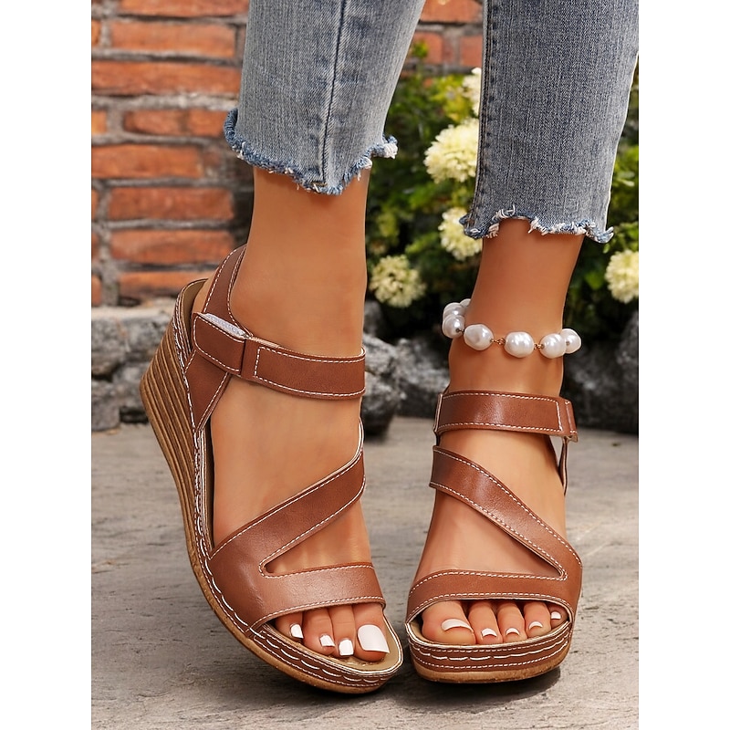 Women's Brown Wedge Sandals with Adjustable Straps – Comfortable and Stylish Shoes for Summer Wear and Casual Outings3