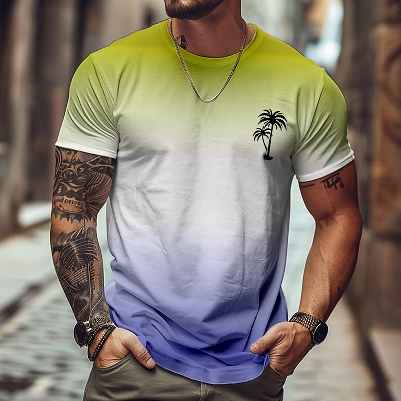 Men's Ombre Coconut Palm T Shirt Short Sleeve T shirt 3D Print Crew Neck Shirt Tropical Hawaiian Vacation Street Daily Blue Purple Green Summer Spring Clothing Apparel S M L XL XXL XXXL2