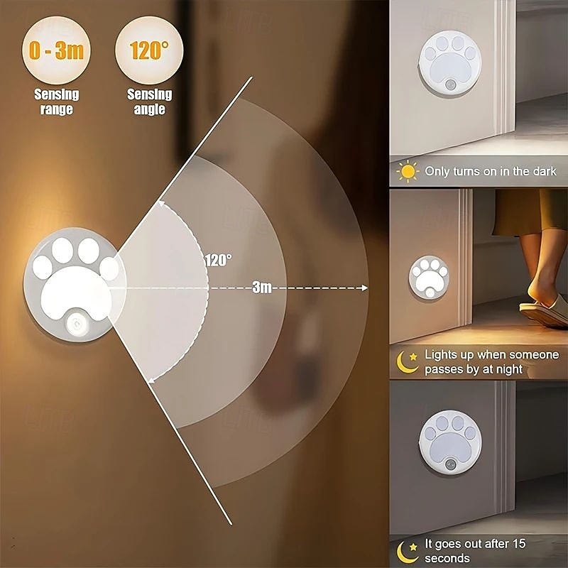 Cat LED Night Light USB Rechargeable with Motion Sensor, Dimmable Desk Lamp for Bedroom, Bedside, Kitchen, Closet and Stairs 1pc3