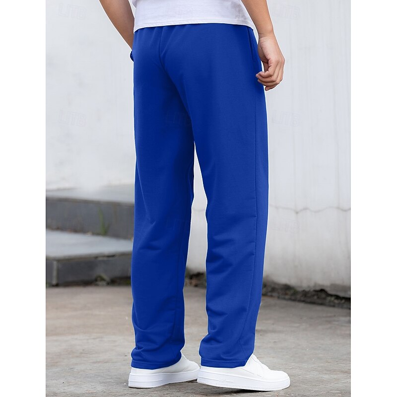 Men's Trousers Straight Leg Sweatpants Pleated Pants Pocket Drawstring Elastic Waist Plain Comfort Breathable Outdoor Daily Going out Fashion Casual Black White2