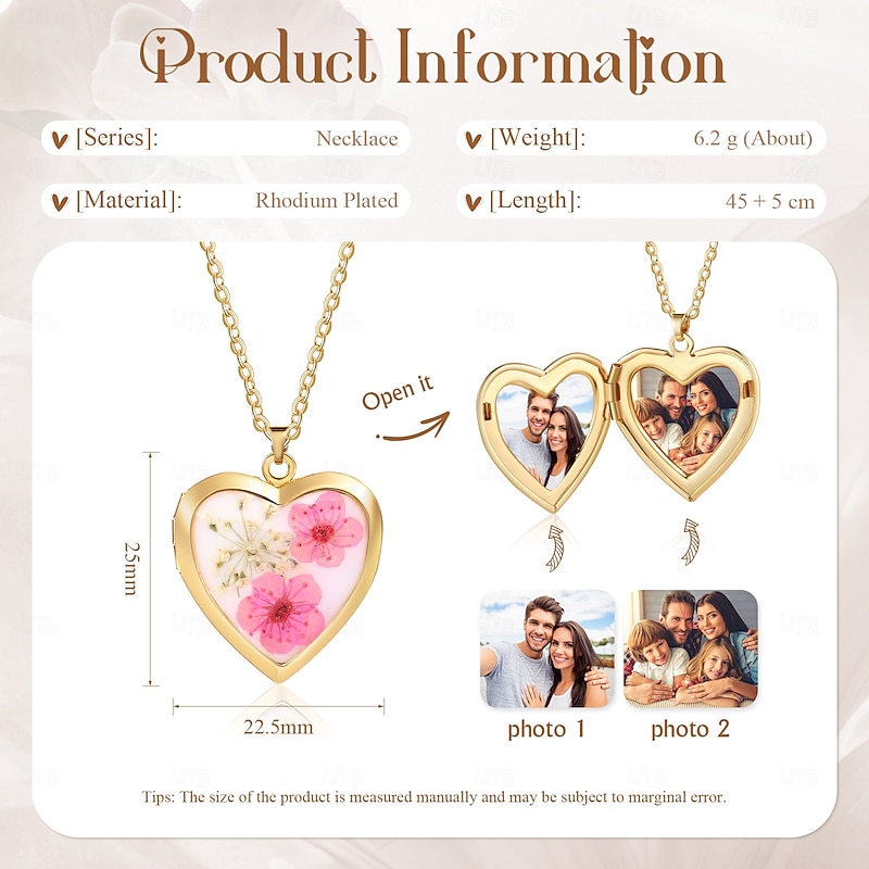 Personalized Heart Photo Locket Necklace Custom Best Gift for Mom Wedding Gift for Lovers Customizable with Two Photos2