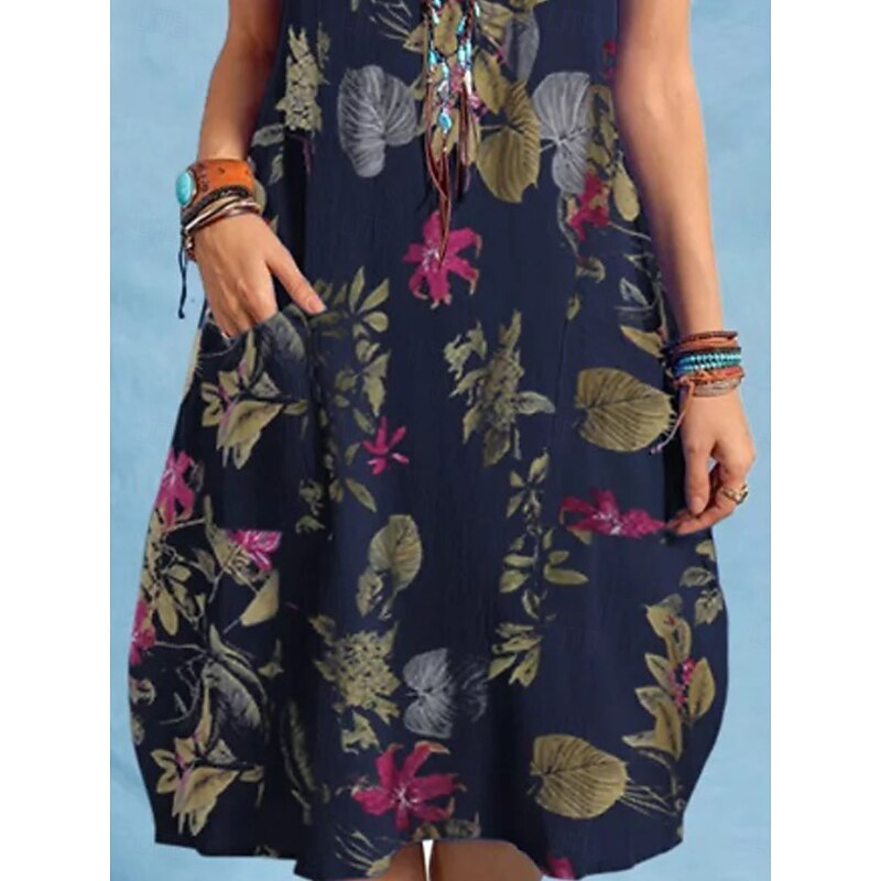 Women's Midi Dress Casual Dress Elegant Stylish Basic Vacation Daily Regular Fit Floral Sleeveless Crew Neck Yellow Red Navy Blue Summer Spring3