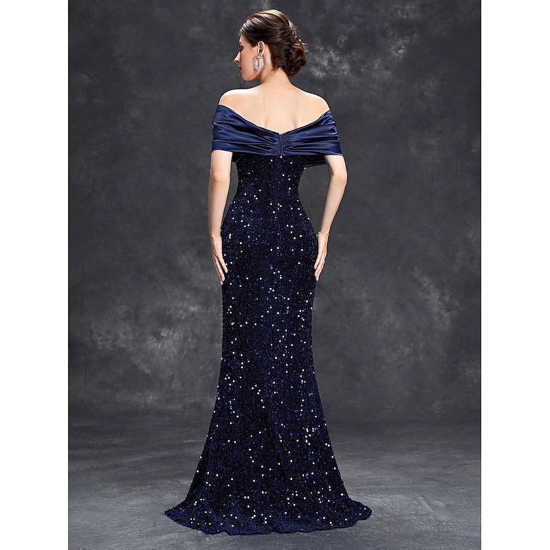 Mermaid / Trumpet Evening Gown Party Dress Formal Evening Party Floor Length Sleeveless One Shoulder Satin with Glitter Bow(s)4