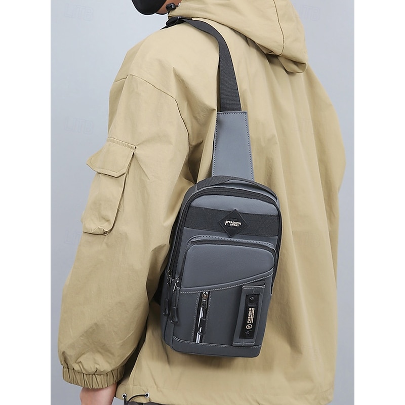 Men's Waterproof Chest Bag and Crossbody Sling Bag – Durable Multi-Pocket Design for Outdoor Travel, Sports and Daily Use Color Black Army Green Dark Blue2